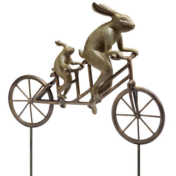 Tandem Bicycle Bunnies Garden Sculpture Yard Decorative Rabbits Art